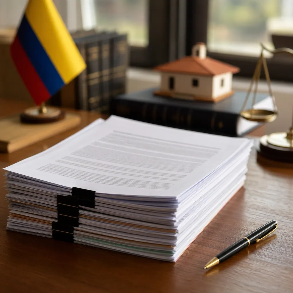 Documentos de contrato de arriendo sobre un escritorio, representando la póliza y el codeudor en Colombia