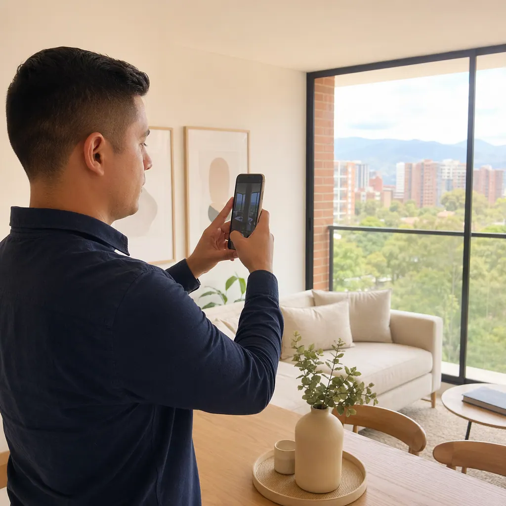 Vendedor en Colombia publicando un anuncio desde el celular con WhatsApp