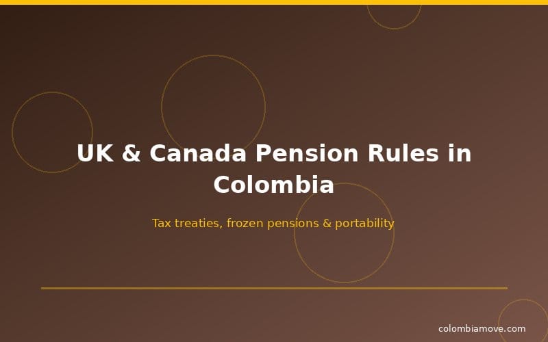 Infographic comparing UK and Canada pension rules for Colombia retirees