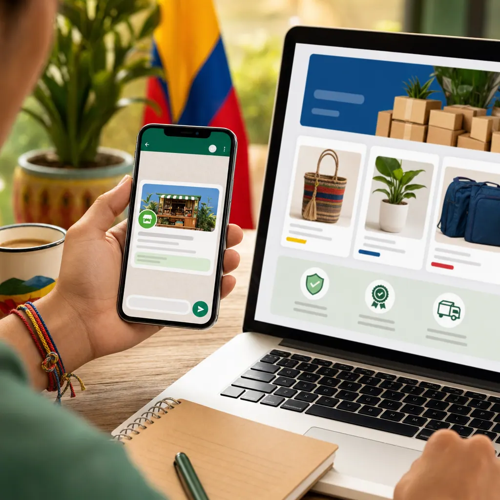 Vendedor compartiendo su tienda de Colombia Move desde el celular